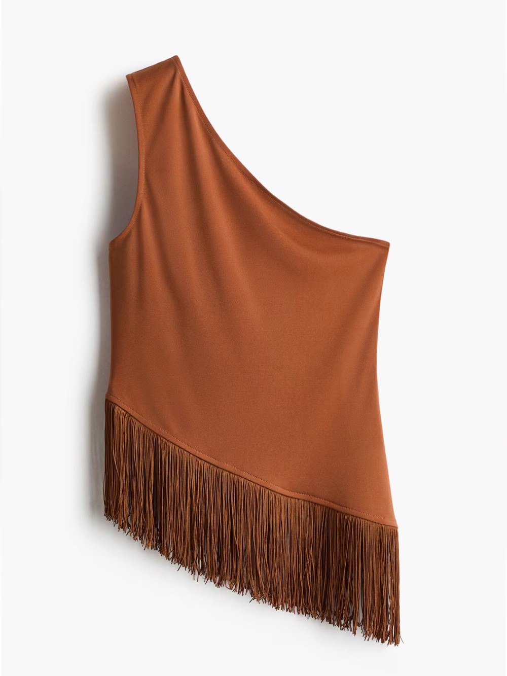 H&M One-Shoulder Fringe Tank Top in Rust Brown